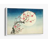 Utagawa Hiroshige, A Red Plum Branch against the Summer Moon Canvas Floater Frame Print Picture Art - White Frame 36 inch wide x 24 inch high