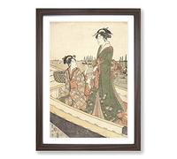 Utagawa Japanese Oriental Two Women in a Boat Framed Print | A2 Walnut Framed Wall Art | Ready to Hang | Asian Vehicle Picture | Living Room Bedroom Lounge Office