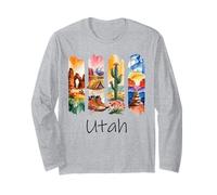 Utah Brushstroke Arches National Park Hiking Boots Cactus Long Sleeve T-Shirt
