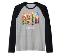 Utah Brushstroke Arches National Park Hiking Boots Cactus Raglan Baseball Tee