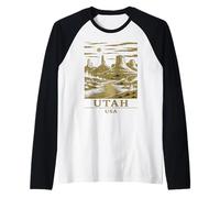 Utah Canyon Vintage Desert Monuments Moonlight Landscape Art Raglan Baseball Tee