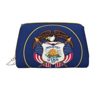 Utah Flag Leather Hand-Held Zipper Makeup Bag Cute Make Up Case Large Wide-Open Pouch Pen Case