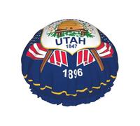 Utah Flag Print Soft Lined Shower Cap, Double Layer Washable Wide Elastic Band Hair Shower Cap For Bath