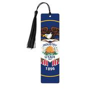Utah Flag Print Wooden Bookmark - Cute Book Mark with Black Tassel, for Book Lovers Teacher Classroom Gift