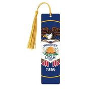 Utah Flag Print Wooden Bookmark - Cute Book Mark with Gold Tassel, for Book Lovers Teacher Classroom Gift
