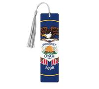 Utah Flag Print Wooden Bookmark - Cute Book Mark with Gray Tassel, for Book Lovers Teacher Classroom Gift