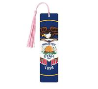 Utah Flag Print Wooden Bookmark - Cute Book Mark with Pink Tassel, for Book Lovers Teacher Classroom Gift