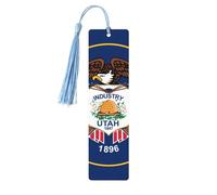 Utah Flag Print Wooden Bookmark - Cute Book Mark with Sky Blue Tassel, for Book Lovers Teacher Classroom Gift