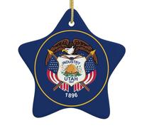 Utah Flag Printing Christmas Ornaments, Ceramic Star Design With String For Holiday, Star Christmas Decorations