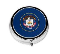 Utah Flag Take-Along Pill Box, Portable Round Pill Box, fits in Your Purse Pocket Lightweight 3 Compartment Pill Box,