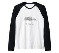 Utah Home Black Skyline - Hand Drawn Travel Art Souvenir Raglan Baseball Tee