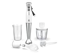 Utalent Immersion Hand Blender, 5-in-1 8-Speed Stick Blender with 500ml Food Grinder, BPA-Free, 600ml Container,Milk Frother,Egg Whisk,Puree Infant Food, Smoothies, Sauces and Soups - White