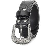 Utaly Men's Western Belts, Black, Fit for 28"-39", Carved Pattern, Adjustable Silver Buckle, Perfect for Adult Men, Western/Cowboy Style Enthusiasts