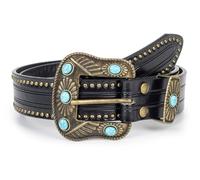 Utaly Vintage Cowgirl-Western-Leather-Belts for Women Adjustable Turquoise-Buckle-Belt West-Cowboy-Belt for Jeans 28“-35”, Black, Fit for 28"-39"