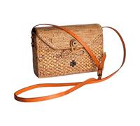Utama Rattan Bag - Handmade Wicker Woven Purse, Square Bow, Regular, Boho