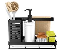 Utaobo Minimalist Black Stainless Steel Sink Organizer, Kitchen Sink Caddy with Removable Drain Pan Storage for Soap, Sponge, Scrubber Brush, Bottles, Drainable Design
