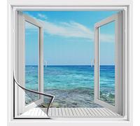 UtauHom Adjustable Magnetic Fly Screen Window Max 130 x 150cm-Fits Any Smaller Size,Fiberglass Mesh,Full Frame Magnetic Strip,Easy Install,Keep Fly/Mosquito Out（White Frame Grey Mesh)