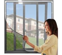 UtauHom Adjustable Magnetic Fly Screen Window Max 180 x 110cm-Fits Any Smaller Size,Fiberglass Mesh,Full Frame Magnetic Strip,Easy Install,Keep Fly/Mosquito Out（White Frame Grey Mesh)