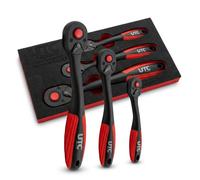 UTC Composite Ratchet Set 3pc 1/4in 3/8in 1/2in Drive 72 Tooth CR V Quick Release Reverse Switch Offset Handle Non Conductive Tight Access Automotive Electrical Professional Workshop Use 810028-UTC