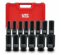 UTC Impact Deep Socket Set 1/2in Drive 14pc 10 12 13 14 15 17 18 19 21 22 24 27 30 32mm 6 Point 78mm Length Air Tool High Torque Automotive Professional Workshop Use 810012-UTC