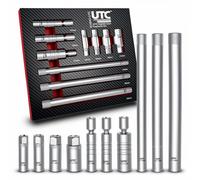 UTC United Tool Corporation 10-Piece Magnetic Spark Plug Socket Set 3/8in Thin-Wall 12-Point Chrome Vanadium Steel EVA Foam Tray 14mm 16mm 18mm 21mm 810042-UTC