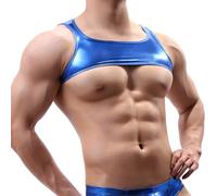 Utcelut Men's Novelty Metallic Sleeveless Muscle Harness Skinny Vest Shoulder Crop Tank Tops, Blue, S