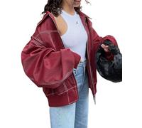 utcoco Women's Faux Leather Motorcycle Jacket Oversized Zip Up Winter Coat Outerwear 2025 Fall Fashion Clothes, Red, XX-Large