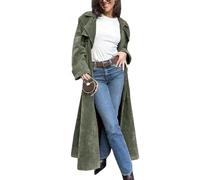 utcoco Womens Faux Suede Long Trench Coat Notched Lapel Double Breasted Pea Coat Overcoat with Belt, Army Green, Medium