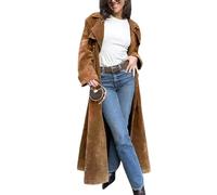 utcoco Womens Faux Suede Long Trench Coat Notched Lapel Double Breasted Pea Coat Overcoat with Belt, Camel, X-Small