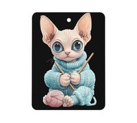 Сute Sphinx Cat Knitting A Sweater Cute Car Air Fresheners Long Lasting Scent Car Mirror Hanging Scented Cards Tablets Square
