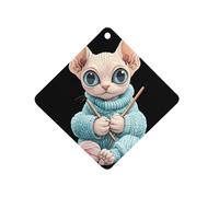 Сute Sphinx Cat Knitting A Sweater Cute Car Air Fresheners Long Lasting Scent Car Mirror Hanging Scented Cards Tablets Rhombus