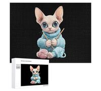 Сute Sphinx Cat Knitting A Sweater Funny Wooden Picture Puzzle for Adults Challenge Intellectual Game Jigsaw Birthday Gifts