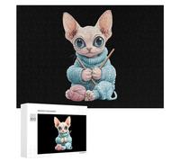 Сute Sphinx Cat Knitting A Sweater Funny Wooden Picture Puzzle for Adults Challenge Intellectual Game Jigsaw Birthday Gifts