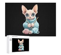 Сute Sphinx Cat Knitting A Sweater Funny Wooden Picture Puzzle for Adults Challenge Intellectual Game Jigsaw Birthday Gifts