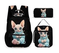 Сute Sphinx Cat Knitting A Sweater Printed Dayback Set with Lunch Bag And Pencil Case Lightweight Classic Backpack Set 3pcs