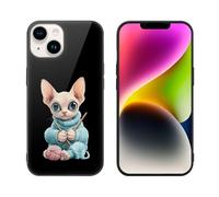 Сute Sphinx Cat Knitting A Sweater Printed Phone Case Unisex Cute Trendy Glass Cellphone Protective Cover Compatible with iPhone 14/14 Pro/14 Pro Max/14 Plus