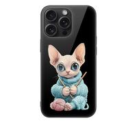 Сute Sphinx Cat Knitting A Sweater Printed Phone Case Unisex Cute Trendy Glass Cellphone Protective Cover Compatible with iPhone 15/15 Pro/15 Pro Max/15 Plus