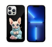 Сute Sphinx Cat Knitting A Sweater Printed Phone Case Unisex Cute Trendy Glass Cellphone Protective Cover Compatible with iPhone 13/13 Pro/13 Pro Max/13 Mini