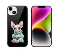 Сute Sphinx Cat Knitting A Sweater Printed Phone Case Unisex Cute Trendy Glass Cellphone Protective Cover Compatible with iPhone 14/14 Pro/14 Pro Max/14 Plus