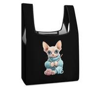 Сute Sphinx Cat Knitting A Sweater Reusable Grocery Bags Shopping Large Capacity Washable Foldable Tote Bag Fits in Pocket