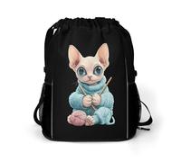 Сute Sphinx Cat Knitting A Sweater Trendy Drawstring Backpack with Shoes Compartment Gym Bag Beach Cinch for Women Men