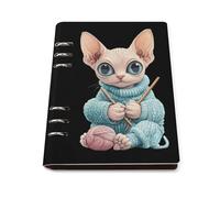 Сute Sphinx Cat Knitting A Sweater Trendy Notebook Binder A5 Slim Foldable Binder 6 Metal Ring Refillable Paper Notepad