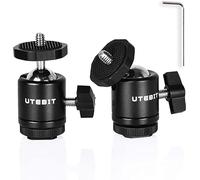 UTEBIT 2 Pack Mini Ball Head with 1/4" Screw and Removable Shoe Mount, 360° Rotatable Aluminum Tripod Head for Camera Tripods Monopods Camcorder Light Microphone, Max. Load 1.1 lbs