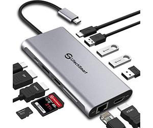 UtechSmart 12-in-1 USB C Docking Station - Triple Display Hub With 2*4K@60Hz HDMI, DisplayPort, 100W PD, 4 USB Ports, RJ45 Ethernet, SD/TF - For MacBook, Dell, HP, Lenovo, Huawei
