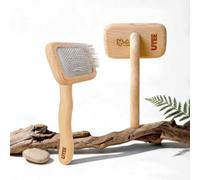 UTEE Medium Dog Slicker Brush - Ergonomic Beech Wood Handle & 120° Curved Stainless Pins for Toy Poodles, Bichons & Cocker Spaniels Professional Pet Grooming Brush