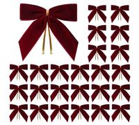 Utehilly 24 Pcs Burgundy Small Velvet Christmas Bows for Christmas Tree, Wreath, Gift Wrapping, Crafts, Wedding, Party, Twist Tie Bows for Treat Bag Bakery Candy Bags, Home Decor 1" W,3.5 x 3.5 inch