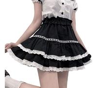 UTELKA Y2K Skirtmini Skirts Women Lace Bow Patchwork Cute Girl Black High Waist Lolita Skirt Summer Harajuku Streetwear Y2K-Black,S