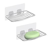Uten 2 Pcs Strong Self Adhesive Soap Dish, Stainless Steel Soap Holder Wall Mounted Soap Tray No Drilling for Shower Bathroom Kitchen Silver