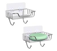 Uten 2 Pcs Strong Self Adhesive Soap Dish, Stainless Steel Soap Holder with Hook No Drilling, Wall Mounted Soap Tray for Shower Bathroom Kitchen, Silver