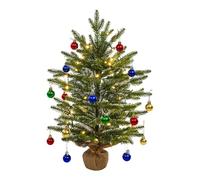 Uten 2ft/60cm Artificial Mini Christmas Tree, PE Tabletop Small Christmas Tree with 50 LED String Lights, 18 Decorative Balls, Burlap Base for Office Dinner Table Windowsill Desktop Xmas Decoration